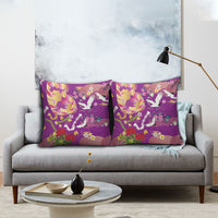 Hawaiian and Japanese Culture Together Pillow Cover Kakau Tribal Pattern and Irezumi Art Purple Color