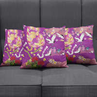 Hawaiian and Japanese Culture Together Pillow Cover Kakau Tribal Pattern and Irezumi Art Purple Color