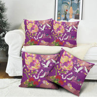 Hawaiian and Japanese Culture Together Pillow Cover Kakau Tribal Pattern and Irezumi Art Purple Color