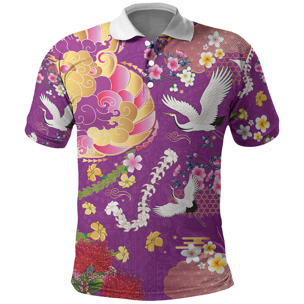 Hawaiian and Japanese Culture Together Polo Shirt Kakau Tribal Pattern and Irezumi Art Purple Color LT03 Purple - Polynesian Pride