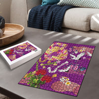 Hawaiian and Japanese Culture Together Puzzle Kakau Tribal Pattern and Irezumi Art Purple Color
