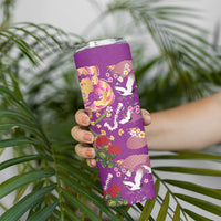 Hawaiian and Japanese Culture Together Skinny Tumbler Kakau Tribal Pattern and Irezumi Art Purple Color
