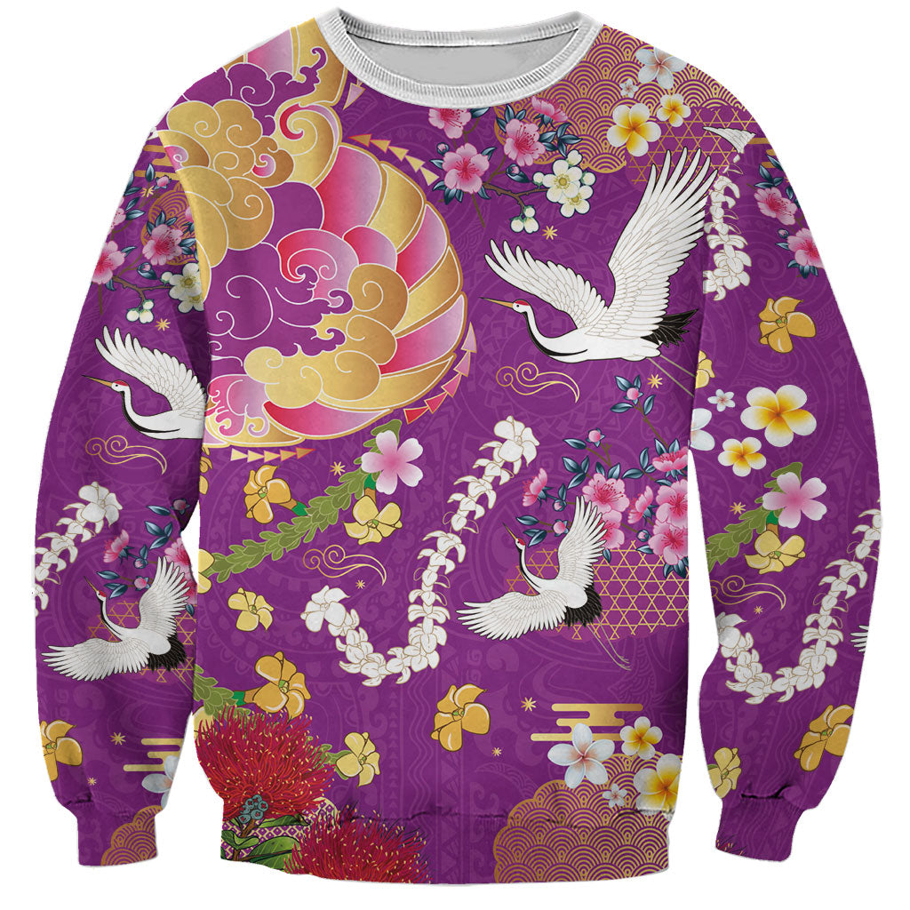 Hawaiian and Japanese Culture Together Sweatshirt Kakau Tribal Pattern and Irezumi Art Purple Color LT03 Unisex Purple - Polynesian Pride