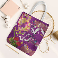 Hawaiian and Japanese Culture Together Tote Bag Kakau Tribal Pattern and Irezumi Art Purple Color