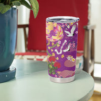 Hawaiian and Japanese Culture Together Tumbler Cup Kakau Tribal Pattern and Irezumi Art Purple Color