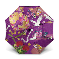 Hawaiian and Japanese Culture Together Umbrella Kakau Tribal Pattern and Irezumi Art Purple Color