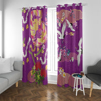 Hawaiian and Japanese Culture Together Window Curtain Kakau Tribal Pattern and Irezumi Art Purple Color
