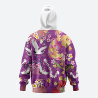 Hawaiian and Japanese Culture Together Zip Hoodie Kakau Tribal Pattern and Irezumi Art Purple Color