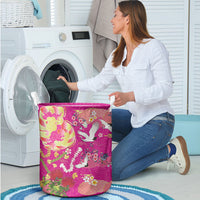 Hawaiian and Japanese Culture Together Laundry Basket Kakau Tribal Pattern and Irezumi Art Pink Color