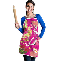Hawaiian and Japanese Culture Together Apron Kakau Tribal Pattern and Irezumi Art Pink Color