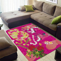 Hawaiian and Japanese Culture Together Area Rug Kakau Tribal Pattern and Irezumi Art Pink Color