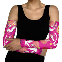 Hawaiian and Japanese Culture Together Arm Sleeves Kakau Tribal Pattern and Irezumi Art Pink Color