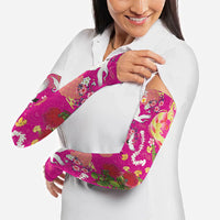 Hawaiian and Japanese Culture Together Arm Sleeves Kakau Tribal Pattern and Irezumi Art Pink Color