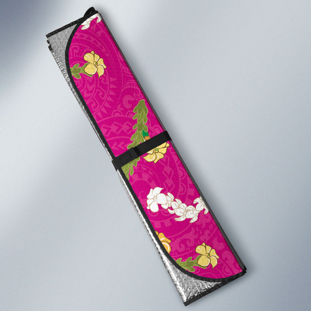 Hawaiian and Japanese Culture Together Auto Sun Shade Kakau Tribal Pattern and Irezumi Art Pink Color