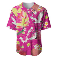 Hawaiian and Japanese Culture Together Baseball Jersey Kakau Tribal Pattern and Irezumi Art Pink Color