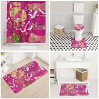 Hawaiian and Japanese Culture Together Bathroom Set Kakau Tribal Pattern and Irezumi Art Pink Color