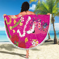 Hawaiian and Japanese Culture Together Beach Blanket Kakau Tribal Pattern and Irezumi Art Pink Color