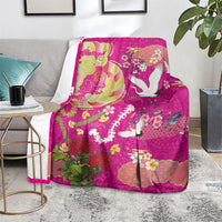 Hawaiian and Japanese Culture Together Blanket Kakau Tribal Pattern and Irezumi Art Pink Color