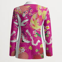 Hawaiian and Japanese Culture Together Blazer Kakau Tribal Pattern and Irezumi Art Pink Color