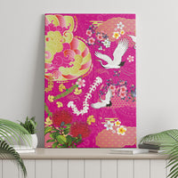 Hawaiian and Japanese Culture Together Canvas Wall Art Kakau Tribal Pattern and Irezumi Art Pink Color