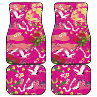 Hawaiian and Japanese Culture Together Car Mats Kakau Tribal Pattern and Irezumi Art Pink Color