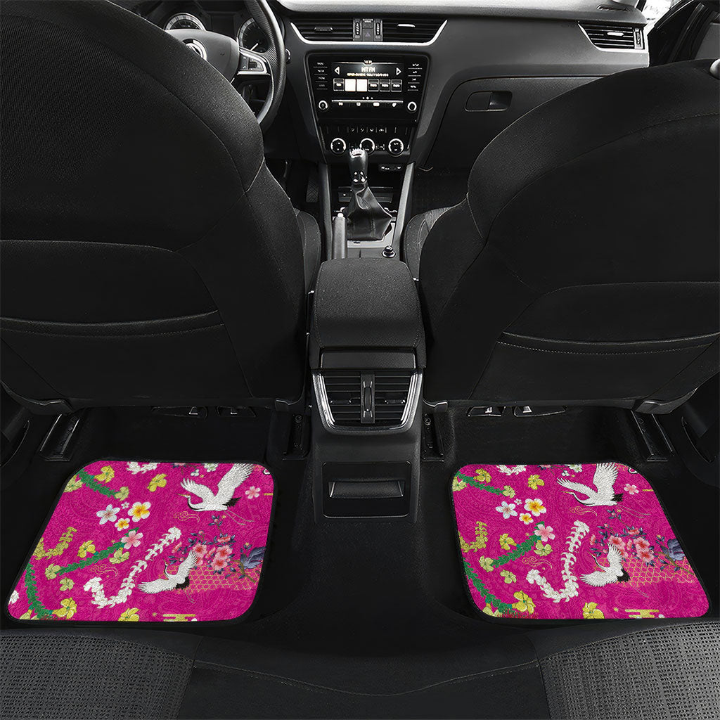 Hawaiian and Japanese Culture Together Car Mats Kakau Tribal Pattern and Irezumi Art Pink Color