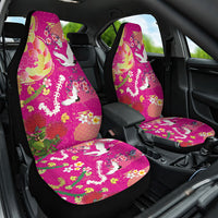 Hawaiian and Japanese Culture Together Car Seat Cover Kakau Tribal Pattern and Irezumi Art Pink Color