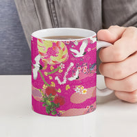 Hawaiian and Japanese Culture Together Ceramic Mug Kakau Tribal Pattern and Irezumi Art Pink Color