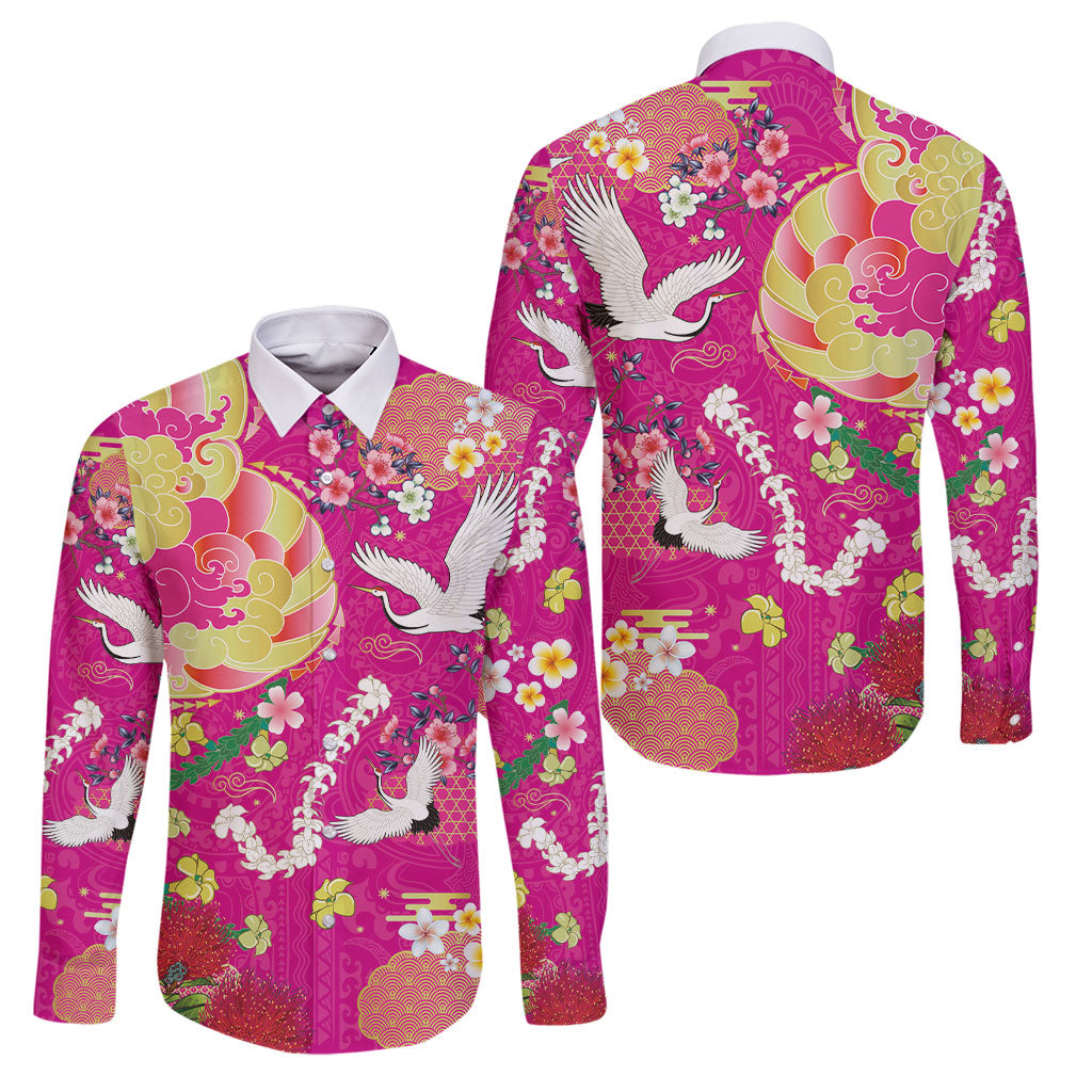 Hawaiian and Japanese Culture Together Family Matching Puletasi and Hawaiian Shirt Kakau Tribal Pattern and Irezumi Art Pink Color