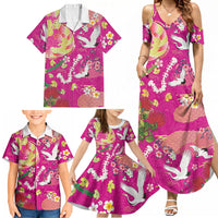 Hawaiian and Japanese Culture Together Family Matching Summer Maxi Dress and Hawaiian Shirt Kakau Tribal Pattern and Irezumi Art Pink Color