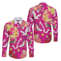 Hawaiian and Japanese Culture Together Family Matching Summer Maxi Dress and Hawaiian Shirt Kakau Tribal Pattern and Irezumi Art Pink Color