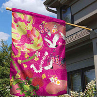 Hawaiian and Japanese Culture Together Garden Flag Kakau Tribal Pattern and Irezumi Art Pink Color
