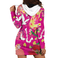 Hawaiian and Japanese Culture Together Hoodie Dress Kakau Tribal Pattern and Irezumi Art Pink Color