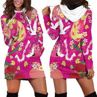 Hawaiian and Japanese Culture Together Hoodie Dress Kakau Tribal Pattern and Irezumi Art Pink Color
