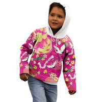 Hawaiian and Japanese Culture Together Kid Hoodie Kakau Tribal Pattern and Irezumi Art Pink Color
