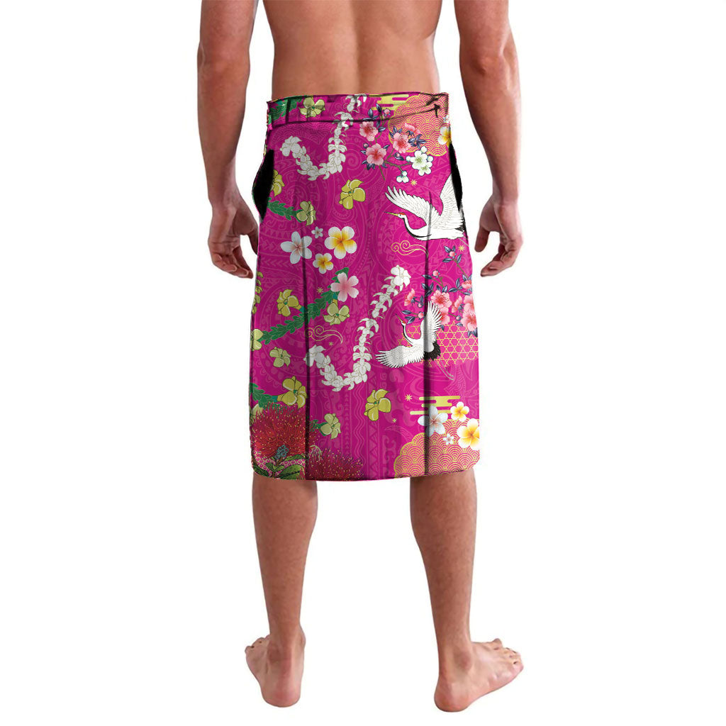 Hawaiian and Japanese Culture Together Lavalava Kakau Tribal Pattern and Irezumi Art Pink Color