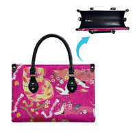 Hawaiian and Japanese Culture Together Leather Bag Kakau Tribal Pattern and Irezumi Art Pink Color