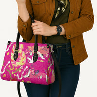 Hawaiian and Japanese Culture Together Leather Bag Kakau Tribal Pattern and Irezumi Art Pink Color