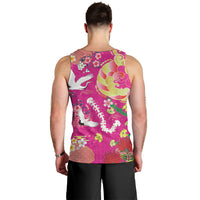 Hawaiian and Japanese Culture Together Men Tank Top Kakau Tribal Pattern and Irezumi Art Pink Color