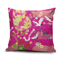 Hawaiian and Japanese Culture Together Pillow Cover Kakau Tribal Pattern and Irezumi Art Pink Color