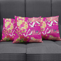 Hawaiian and Japanese Culture Together Pillow Cover Kakau Tribal Pattern and Irezumi Art Pink Color