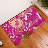 Hawaiian and Japanese Culture Together Rubber Doormat Kakau Tribal Pattern and Irezumi Art Pink Color