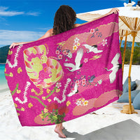 Hawaiian and Japanese Culture Together Sarong Kakau Tribal Pattern and Irezumi Art Pink Color
