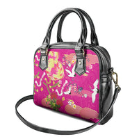 Hawaiian and Japanese Culture Together Shoulder Handbag Kakau Tribal Pattern and Irezumi Art Pink Color