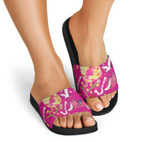 Hawaiian and Japanese Culture Together Slide Sandals Kakau Tribal Pattern and Irezumi Art Pink Color