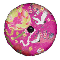 Hawaiian and Japanese Culture Together Spare Tire Cover Kakau Tribal Pattern and Irezumi Art Pink Color