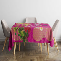 Hawaiian and Japanese Culture Together Tablecloth Kakau Tribal Pattern and Irezumi Art Pink Color