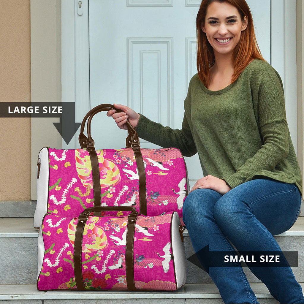 Hawaiian and Japanese Culture Together Travel Bag Kakau Tribal Pattern and Irezumi Art Pink Color