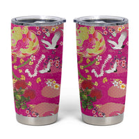 Hawaiian and Japanese Culture Together Tumbler Cup Kakau Tribal Pattern and Irezumi Art Pink Color