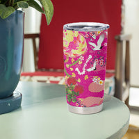 Hawaiian and Japanese Culture Together Tumbler Cup Kakau Tribal Pattern and Irezumi Art Pink Color